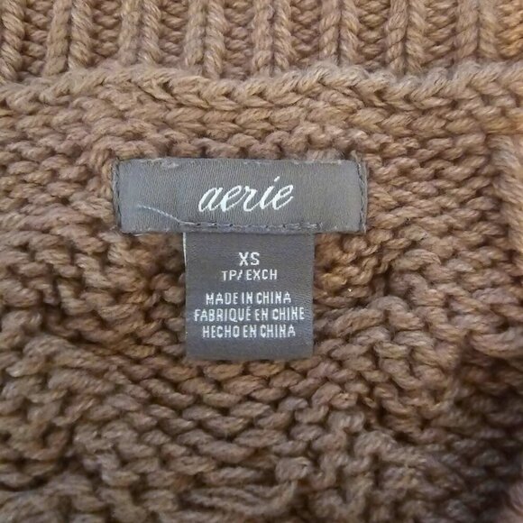Aerie Brown Cable Knit Cotton Blend Crew Neck Sweater Sz XS - Picture 6 of 10